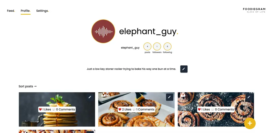 Foodiegram landing page in light theme