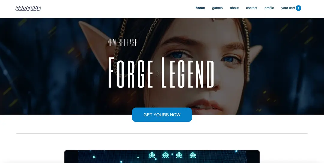 Gamehub landing page